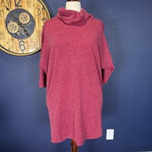 Everly Maroon Cowl Neck Sweater Tunic Mini Dress, Size Large